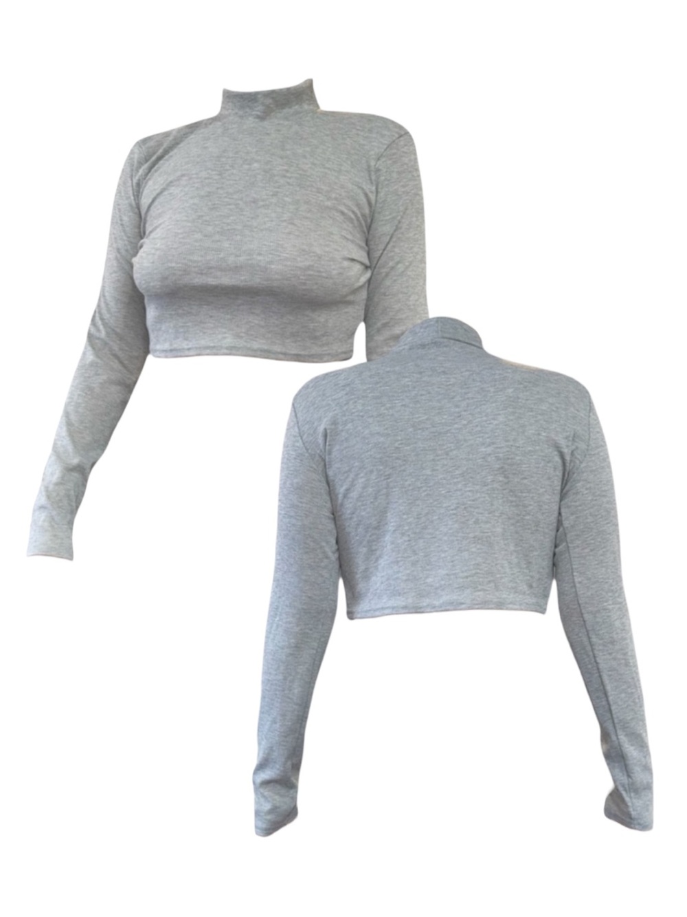 Grey Turtleneck Long-Sleeve Crop Top